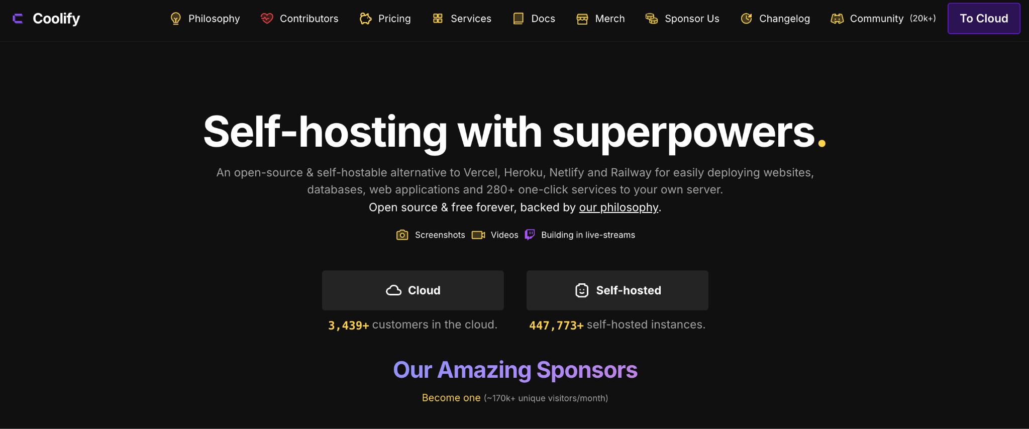 Homepage of Coolify