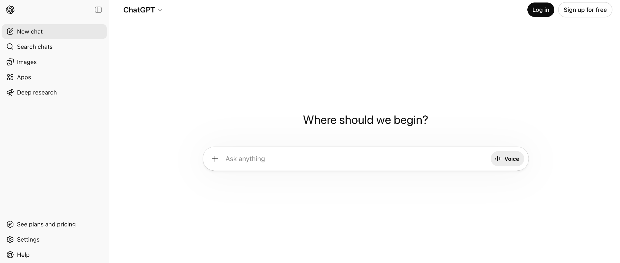 Homepage of ChatGPT