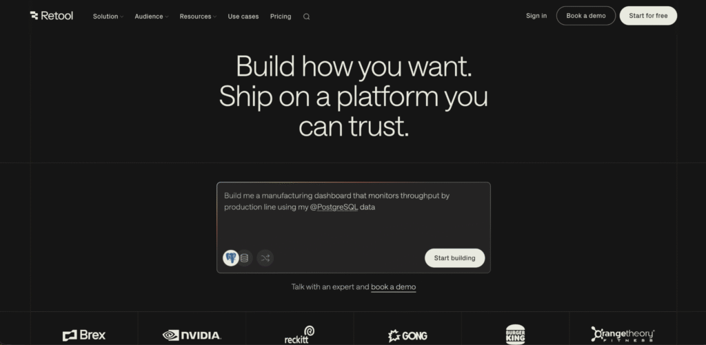 Retool landing page