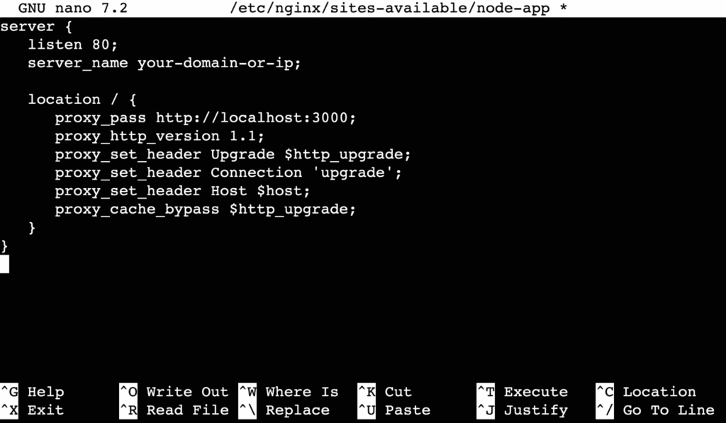 terminal-nano-node-app The node-app file's content in the nano text editor