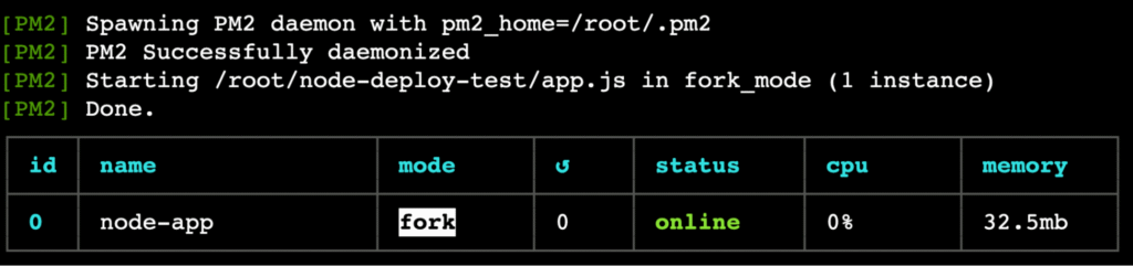 terminal-pm2-list The pm2 list command's output in the terminal