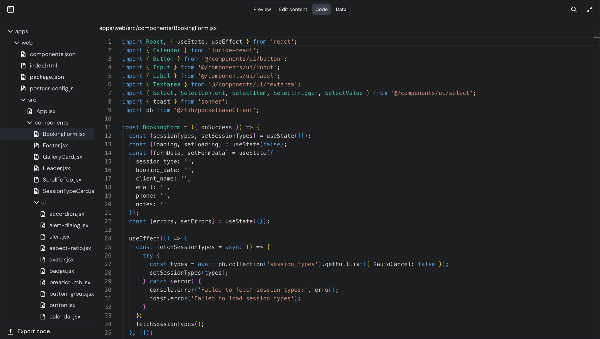 Hostinger Horizons' code editor