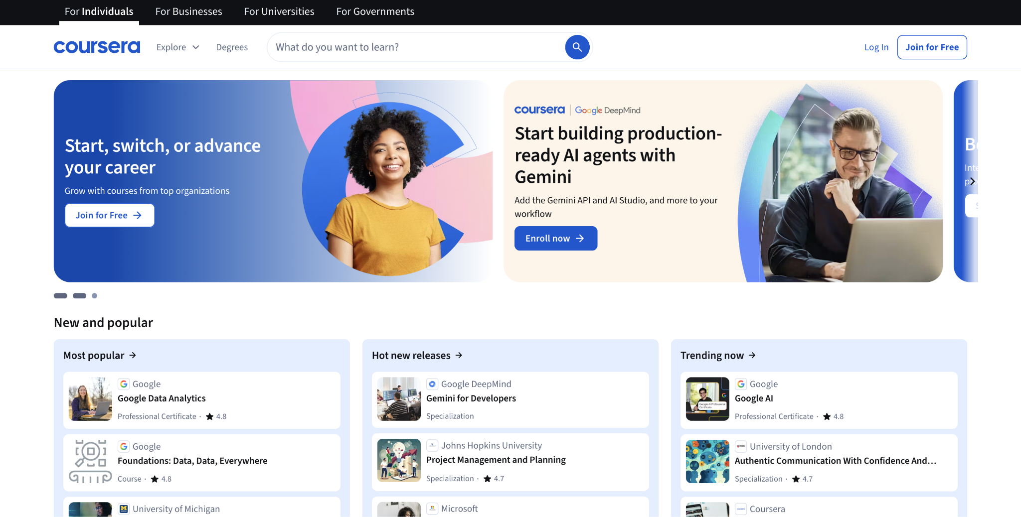 Coursera landing page