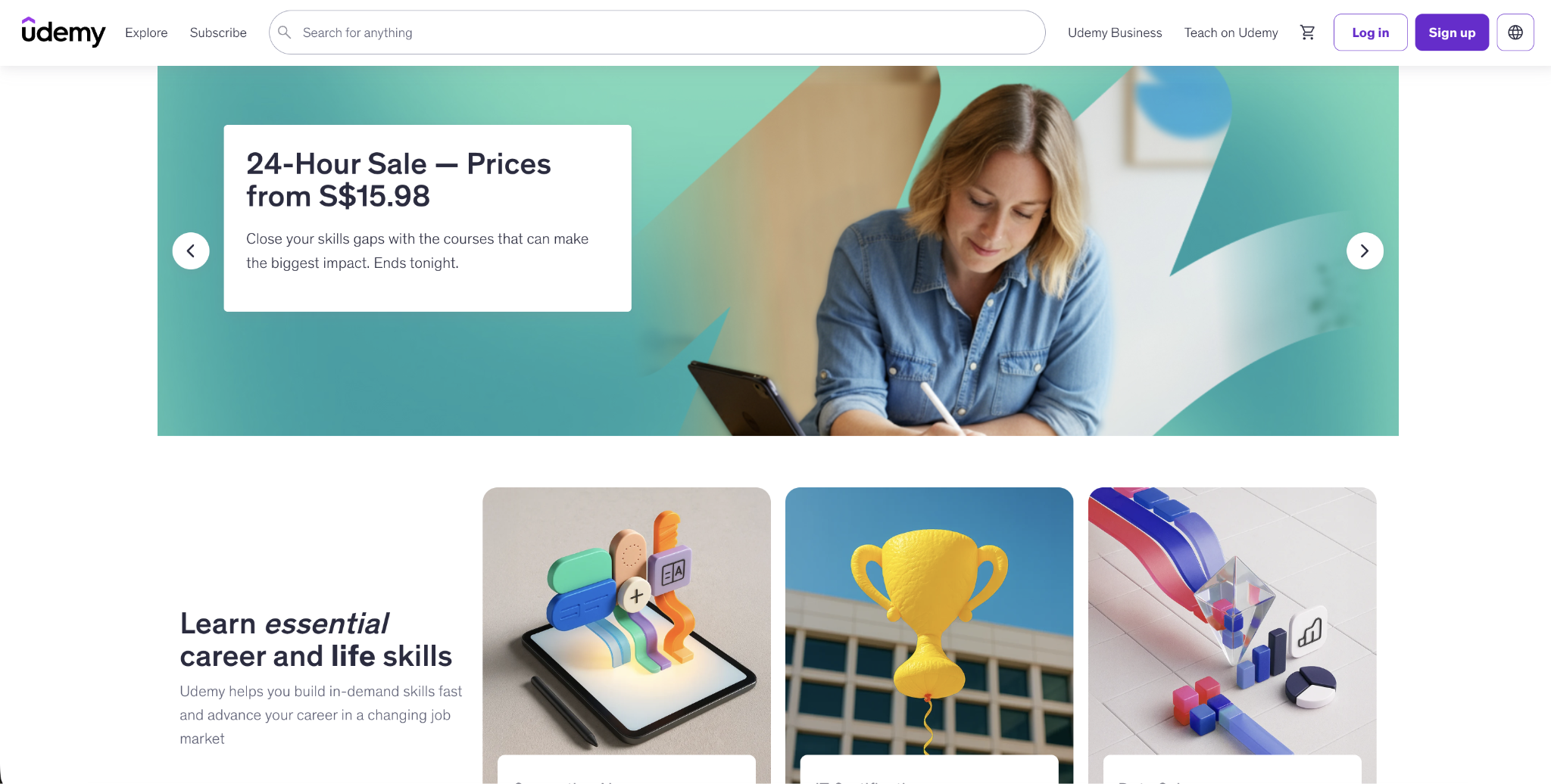 Udemy landing page