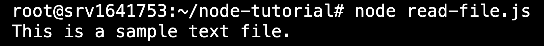 The terminal showing the node read-file.js command's output: