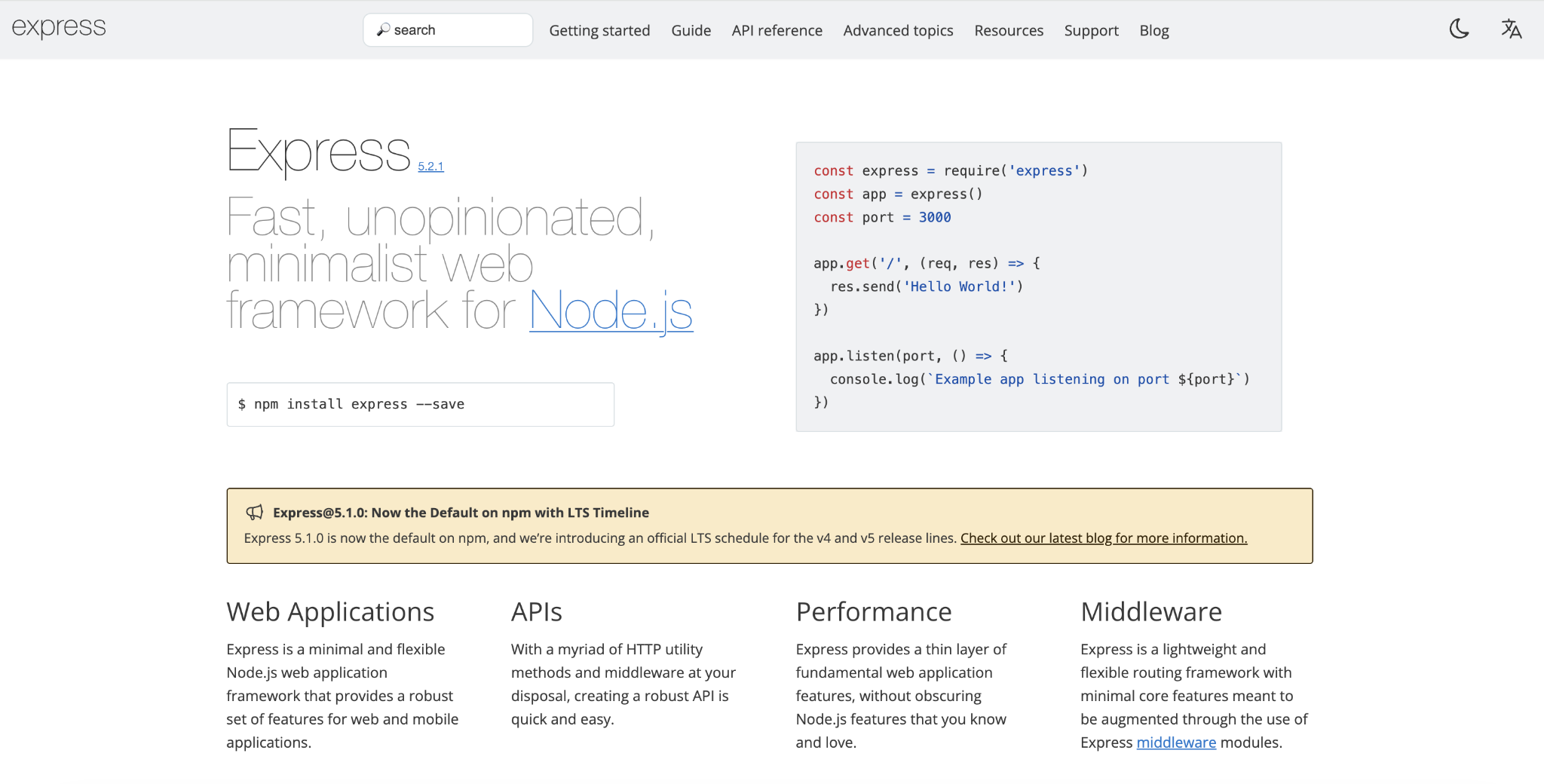 Express.js landing page