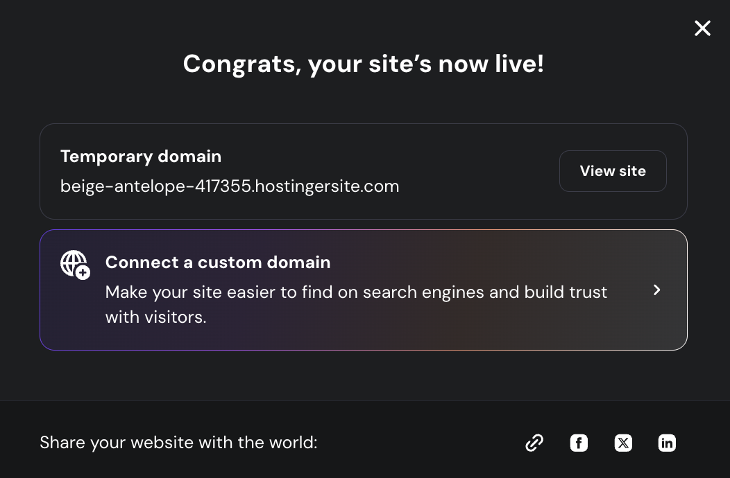 Deploy panel within Hostinger Horizons