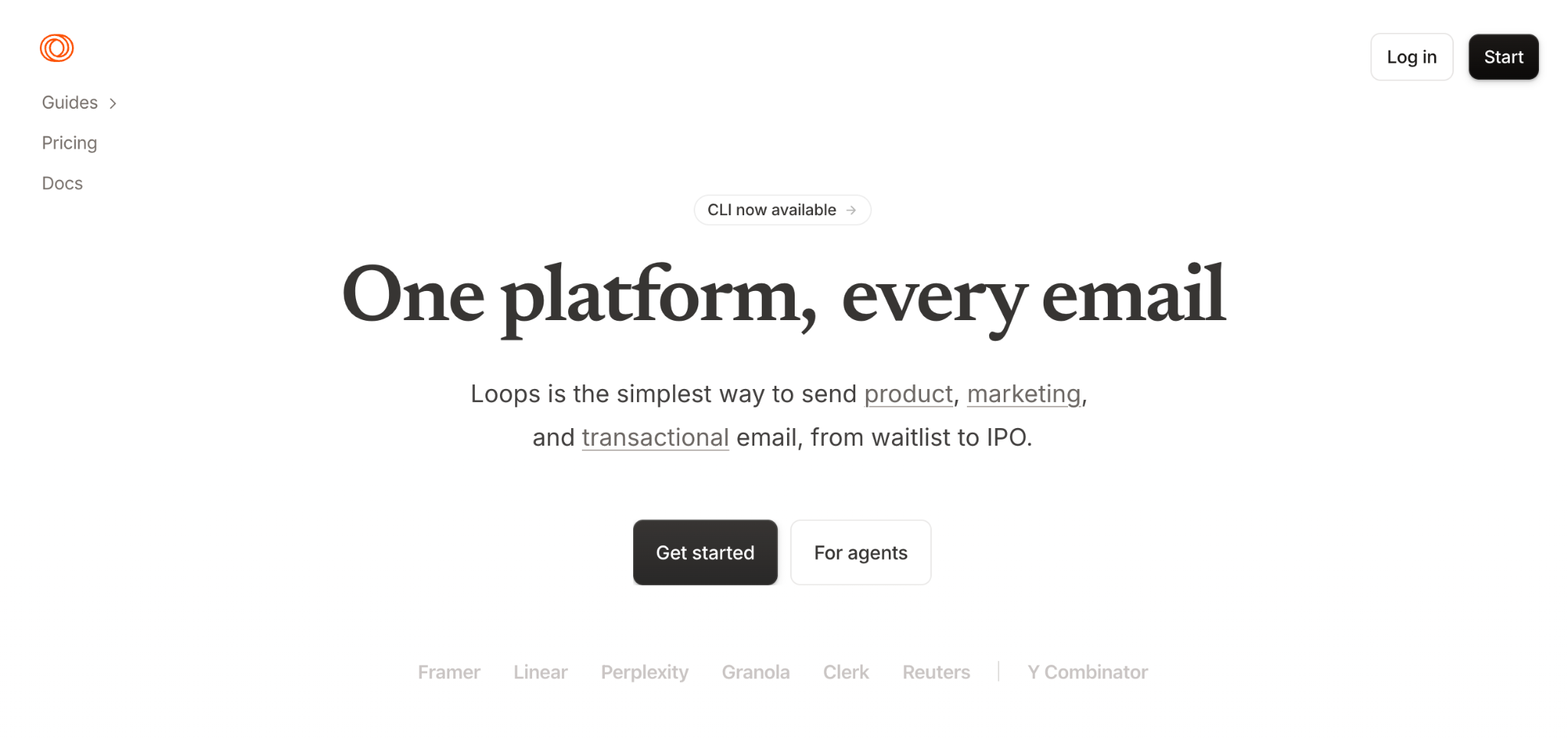 Loops homepage with the tagline 