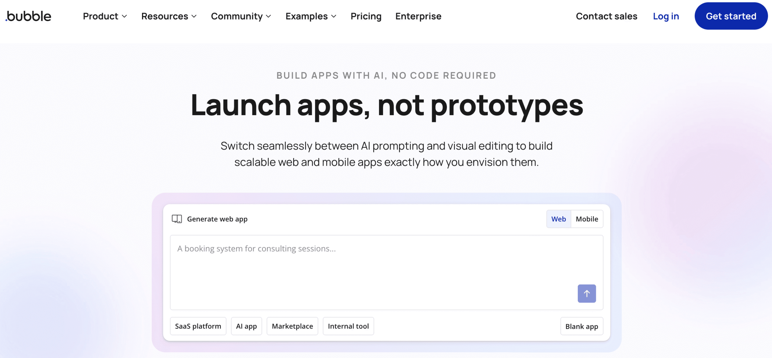 Homepage of Bubble