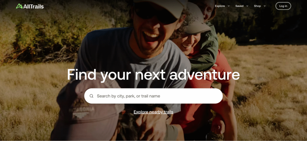Homepage of AllTrails