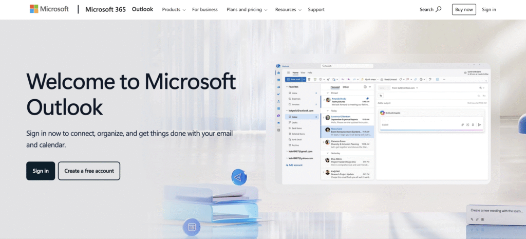 Microsoft Outlook's home page