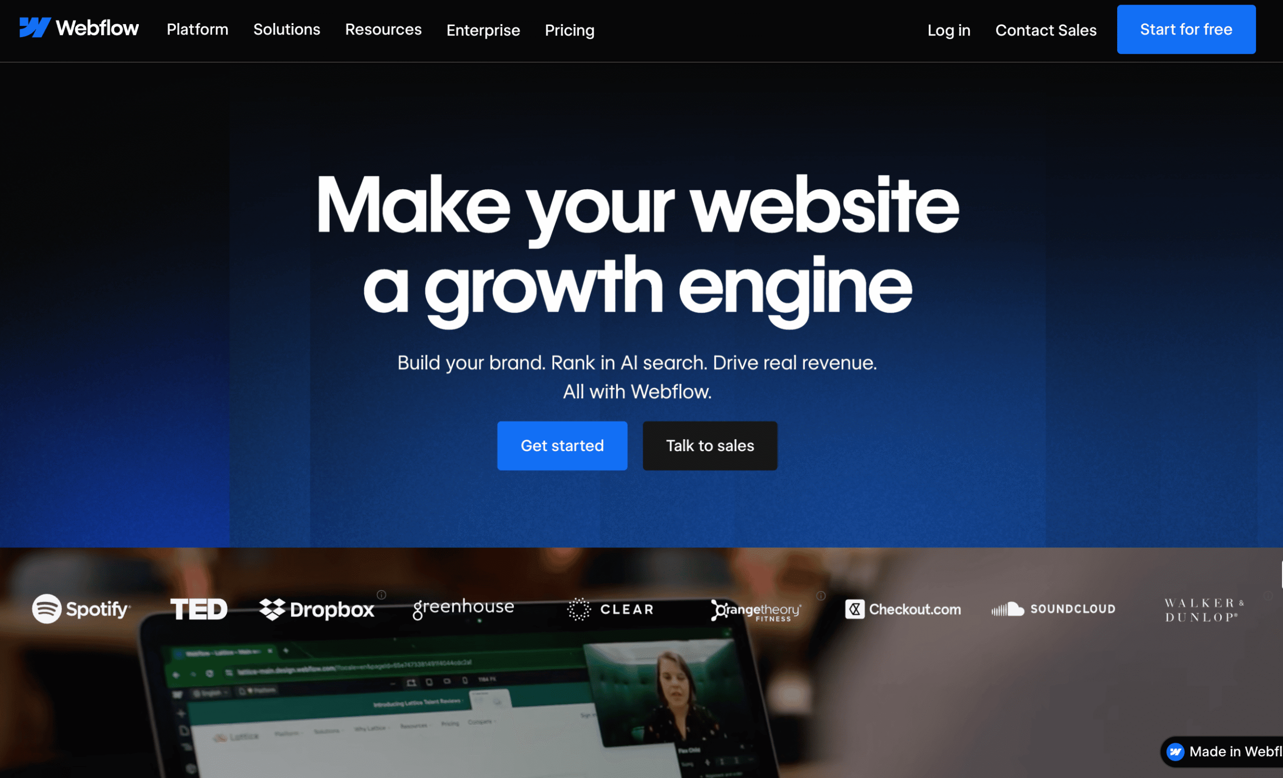 Homepage of Webflow