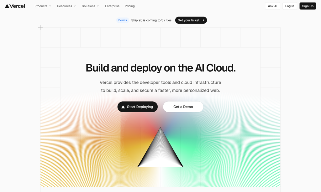 vercel-homepage Homepage of Vercel, a deployment platform built for Next.js, React, and serverless apps.