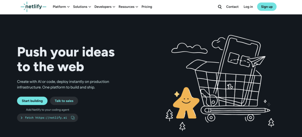 netlify-homepage Homepage of Netlify, a hosting platform for static sites, Jamstack apps, and serverless functions.