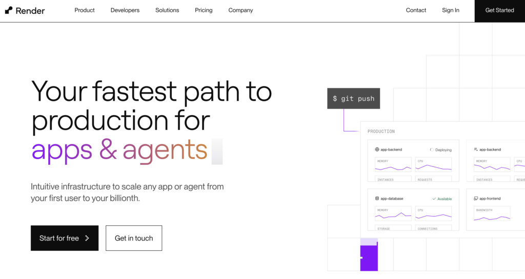 render-homepage Homepage of Render, a cloud platform for Codex-generated web services, APIs, background workers, and Dockerized apps.