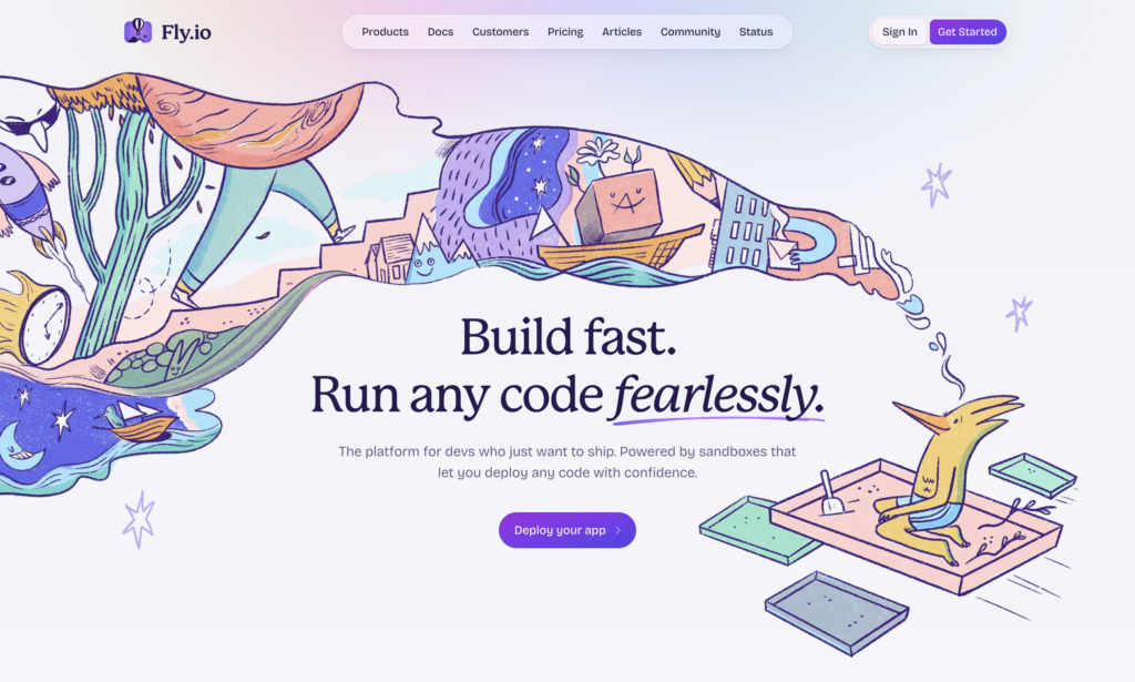 fly-io-homepage Homepage of Fly.io, an application platform that runs Codex-generated apps close to your users through globally distributed machines and container-based deployments.