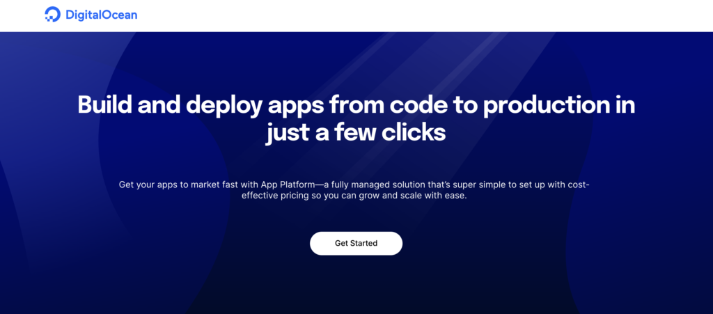 digital-ocean-app-platform-homepage Homepage of DigitalOcean App Platform, a managed platform-as-a-service for Codex-generated web apps, APIs, static sites, and containerized services.