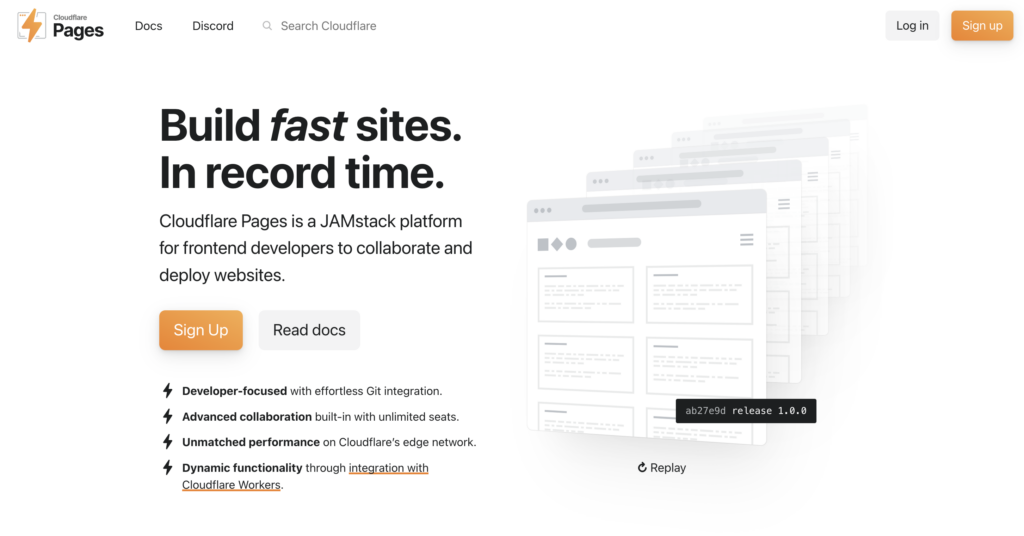 cloudflare-pages-homepage Homepage of Cloudflare Pages, a hosting platform for Codex-generated static sites, frontend apps, Jamstack projects, and edge-deployed experiences.