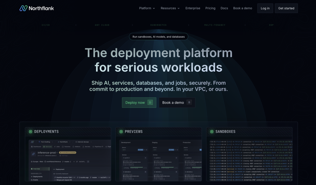northflank-homepage Homepage of Northflank, a cloud platform for deploying Codex-generated full-stack apps, containers, databases, jobs, and production services.