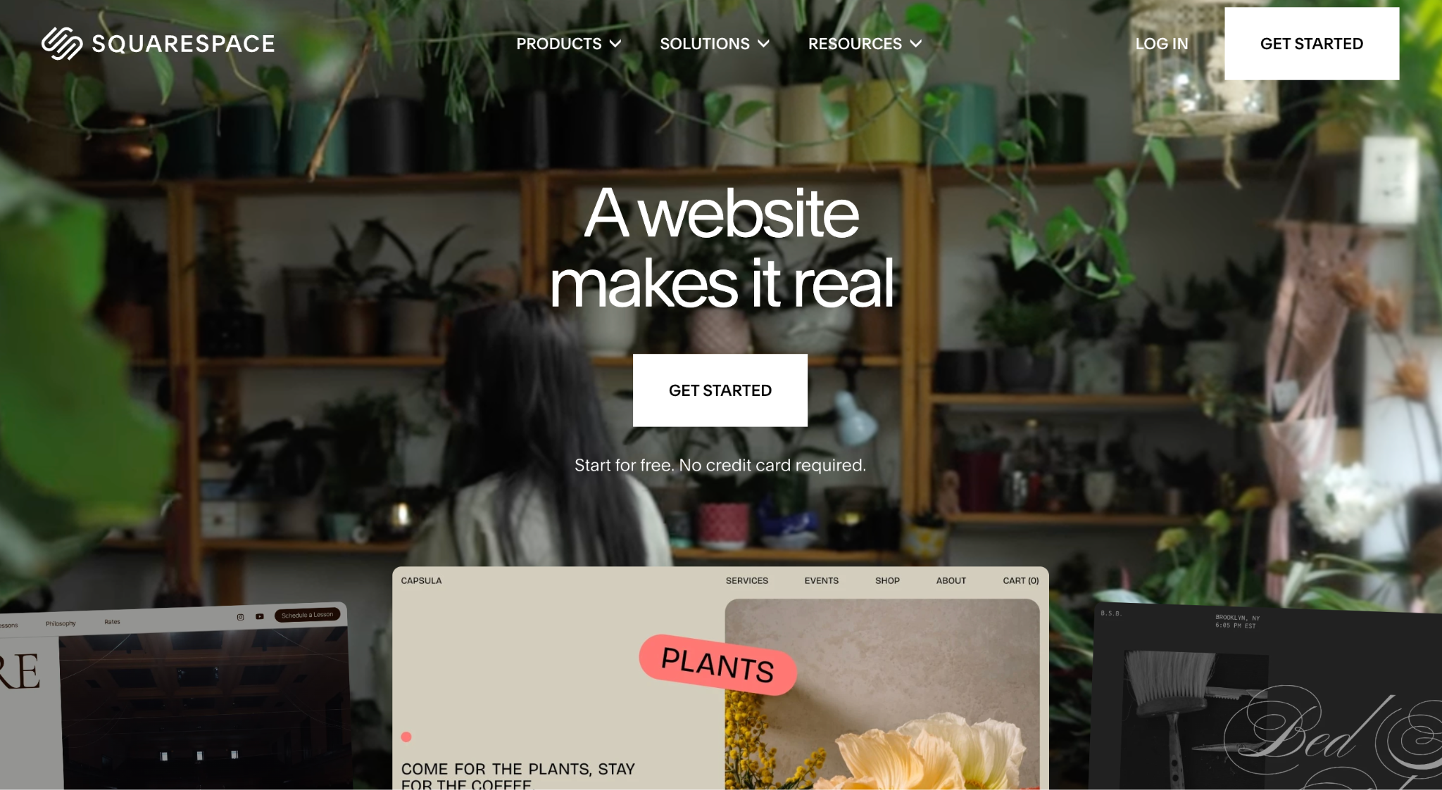 Squarespace homepage with the headline 