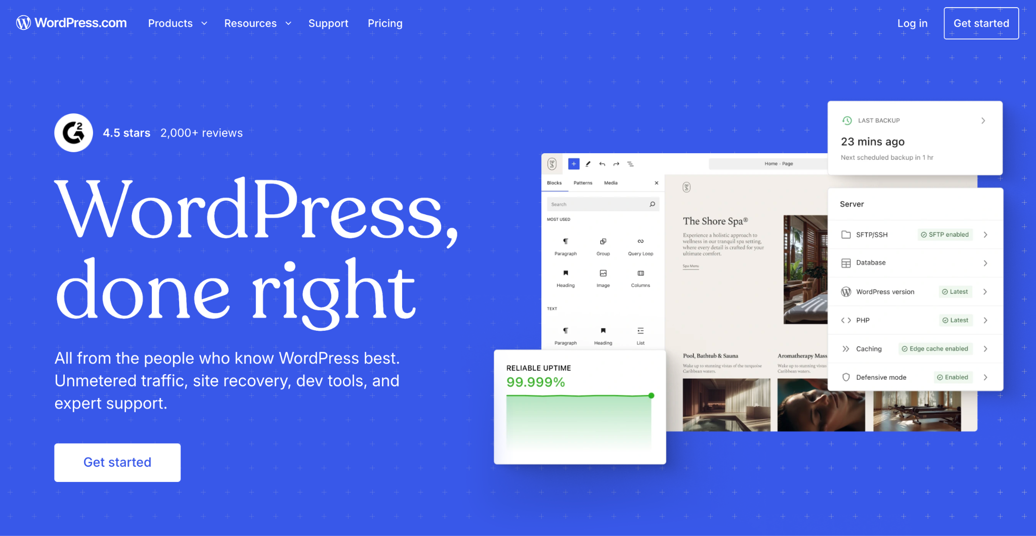 WordPress.com homepage with the headline 