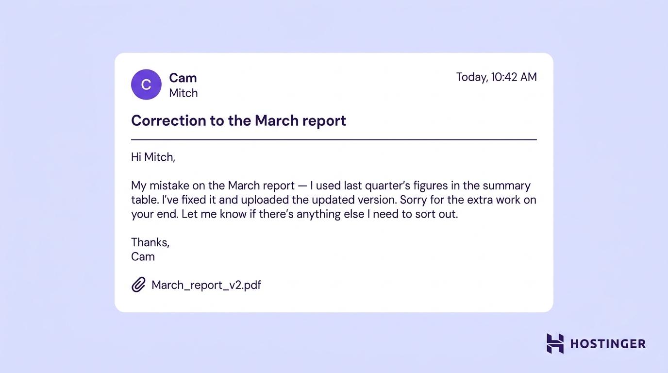 Casual business email example: apology email