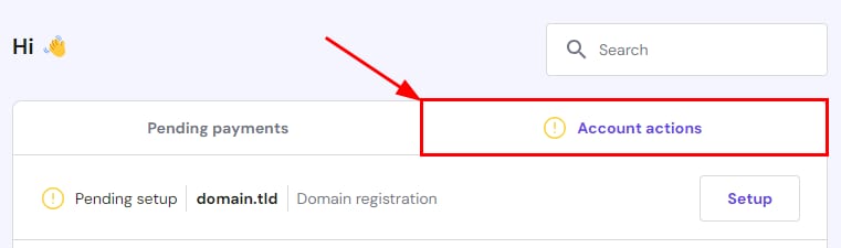 The account actions tab on the Home section of Hostinger Members Area