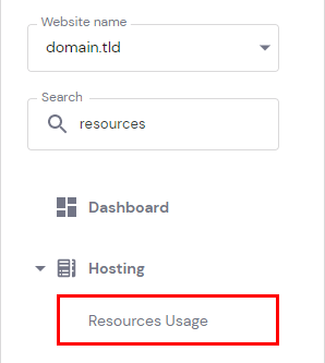 The Resources Usage menu option