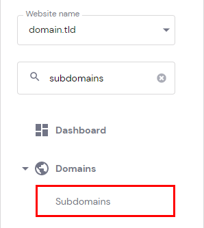 The Subdomains menu option on hPanel sidebar