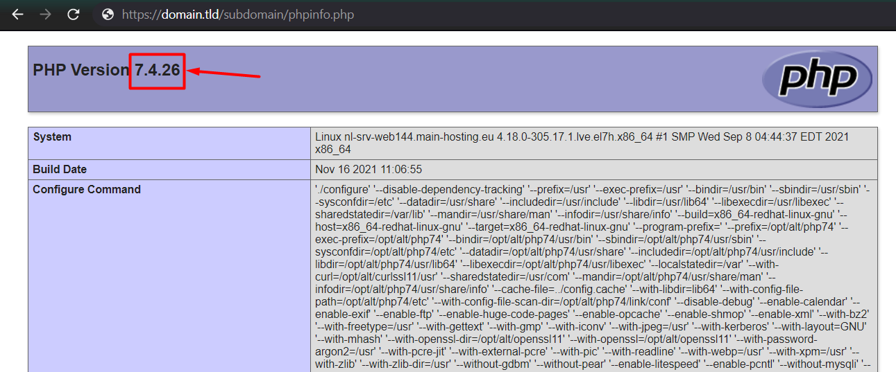 Checking the current PHP version of a folder