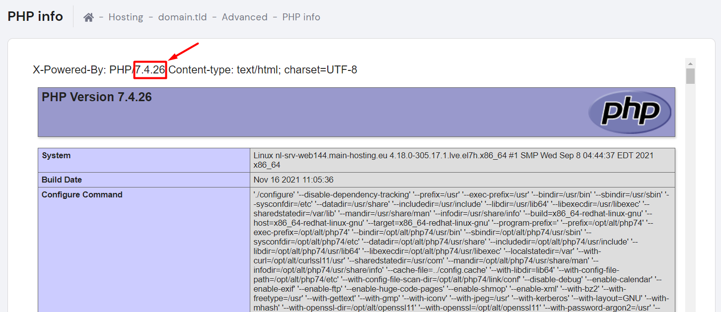 Checking the current PHP version of a website