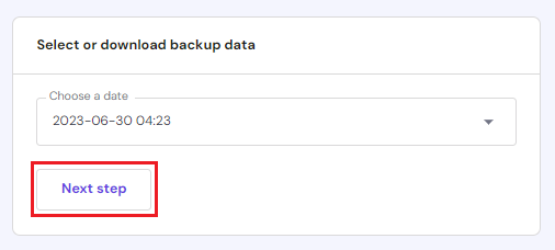 The date selector and the button to display the backup files from the selected date