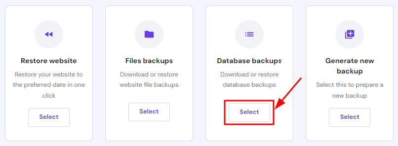 The Database backups option