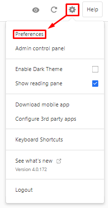 The Preferences option in Titan Email