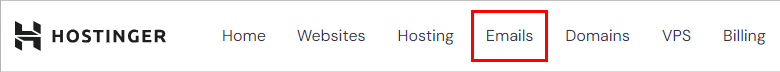 The Emails option in the Hostinger Members Area top bar