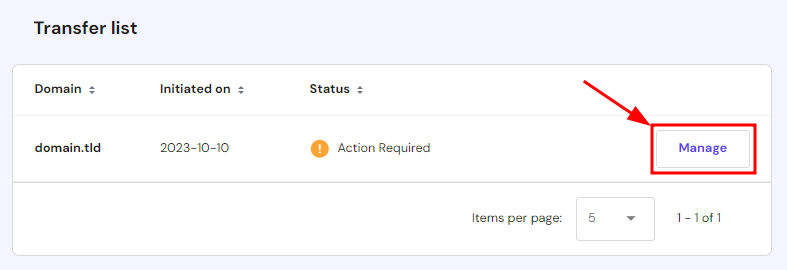 The option to manage domain transfer