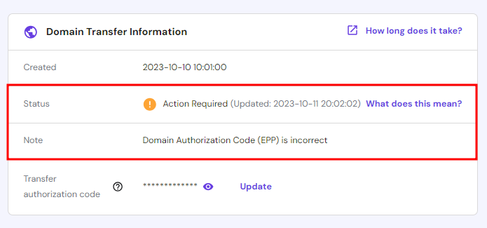 Domain transfer information card