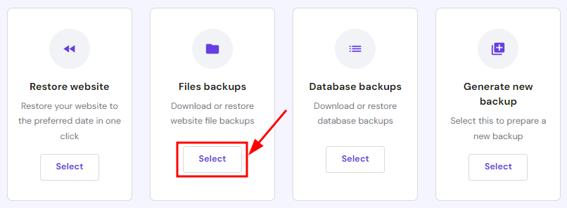The available bakup options showing how to select files backups