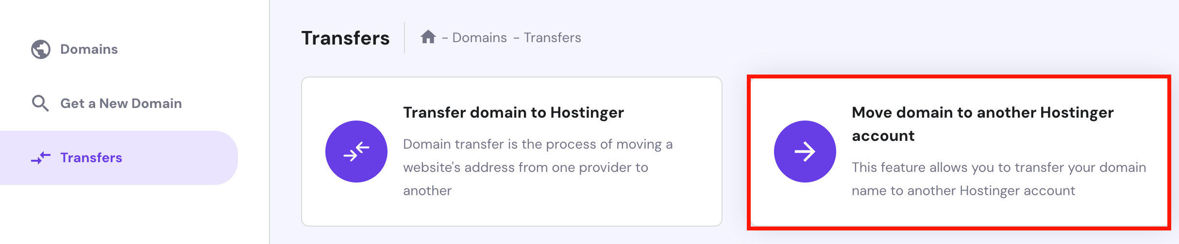 Moving a Hostinger domain from one Hostinger account to another