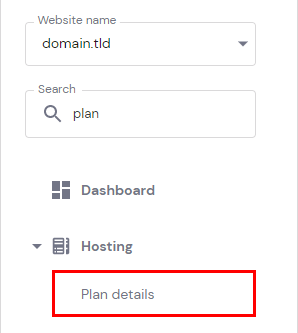 The hPanel sidebar showing to select Plan details