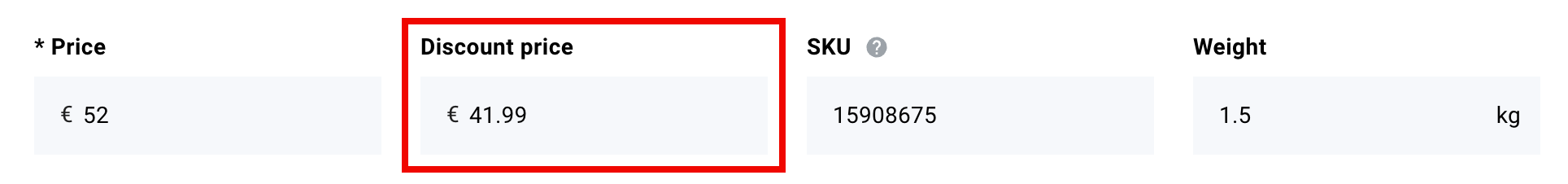 The Discount price field in the product management area