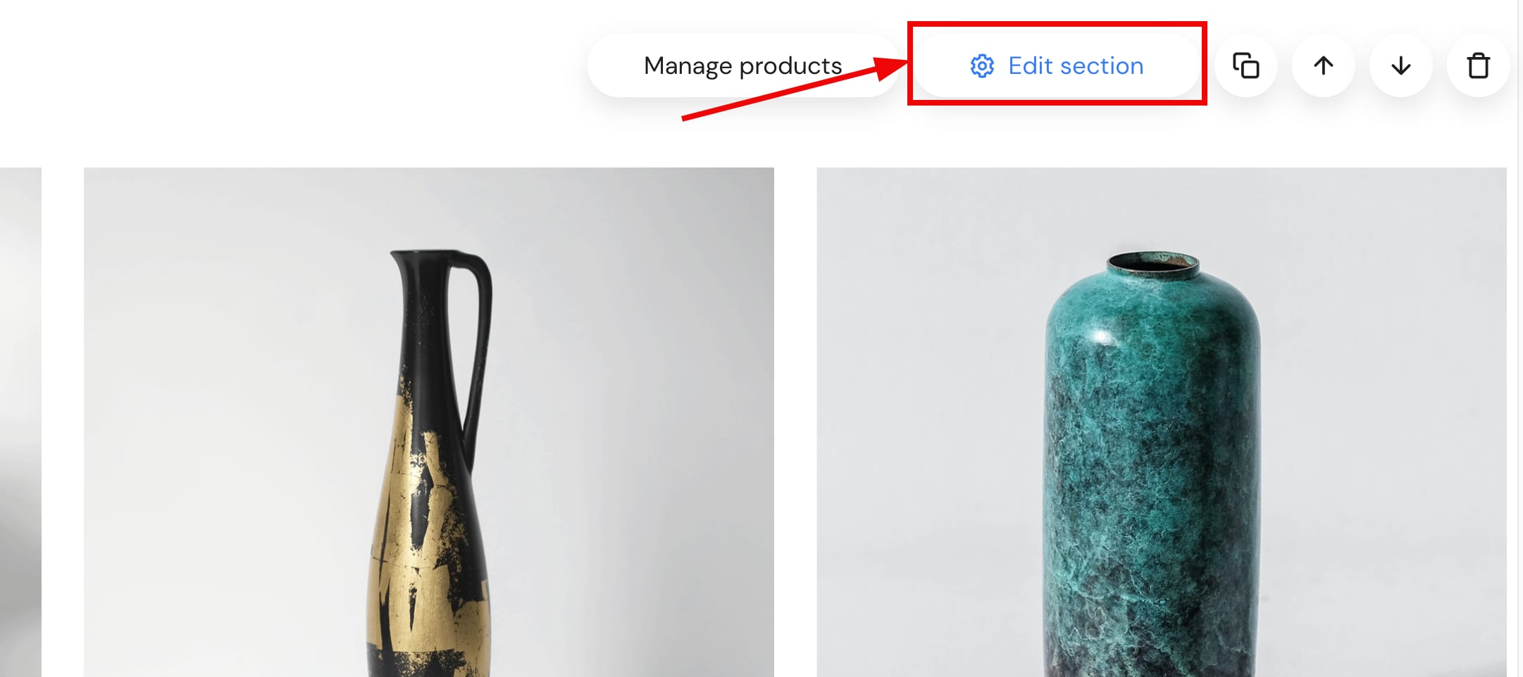 Editing a product section in Hostinger Website Builder