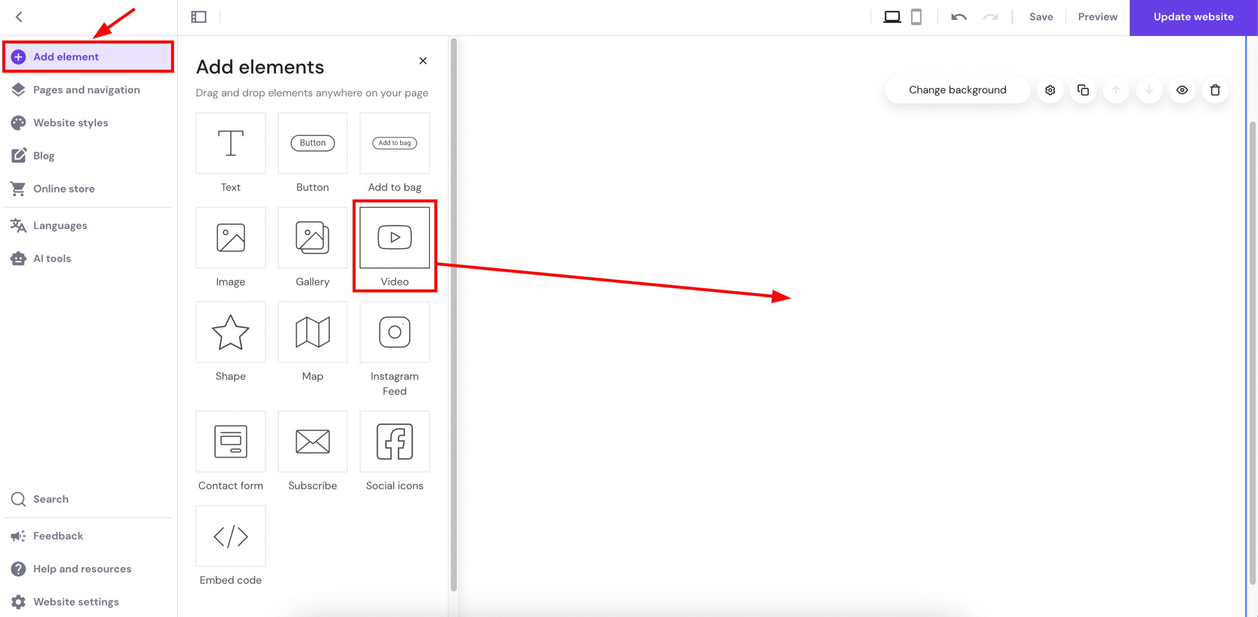 Adding a video element in Hostinger Website Builder