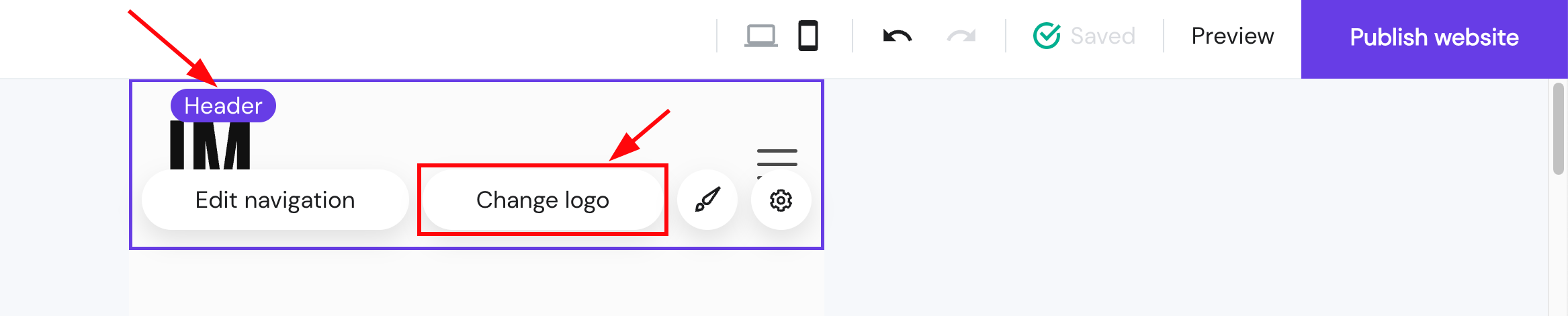 Opening the logo settings in Hostinger Website Builder
