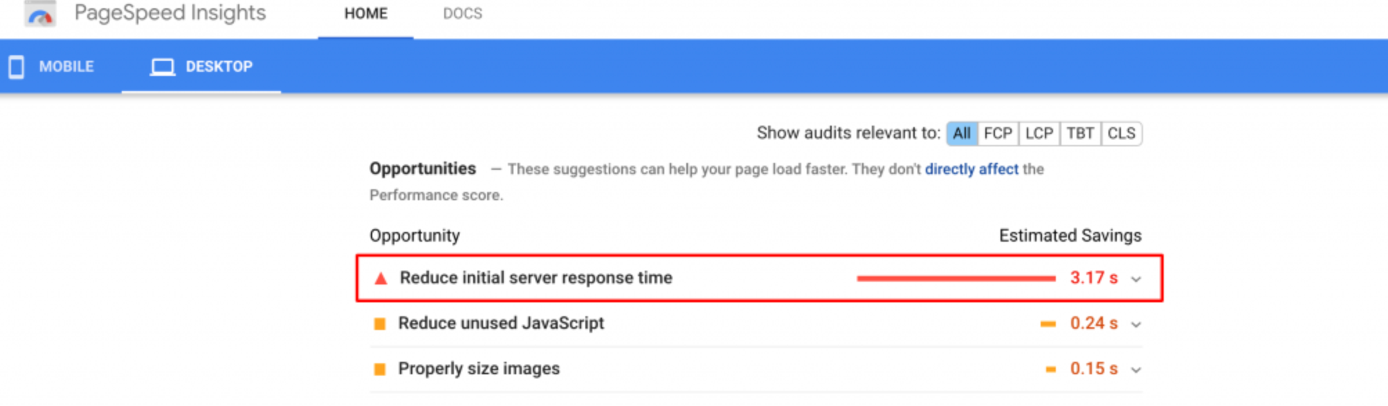 PageSpeed Insights tool