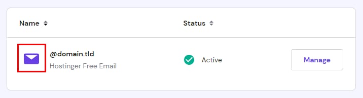 The Email section on hPanel with envelope icon next to the domain name