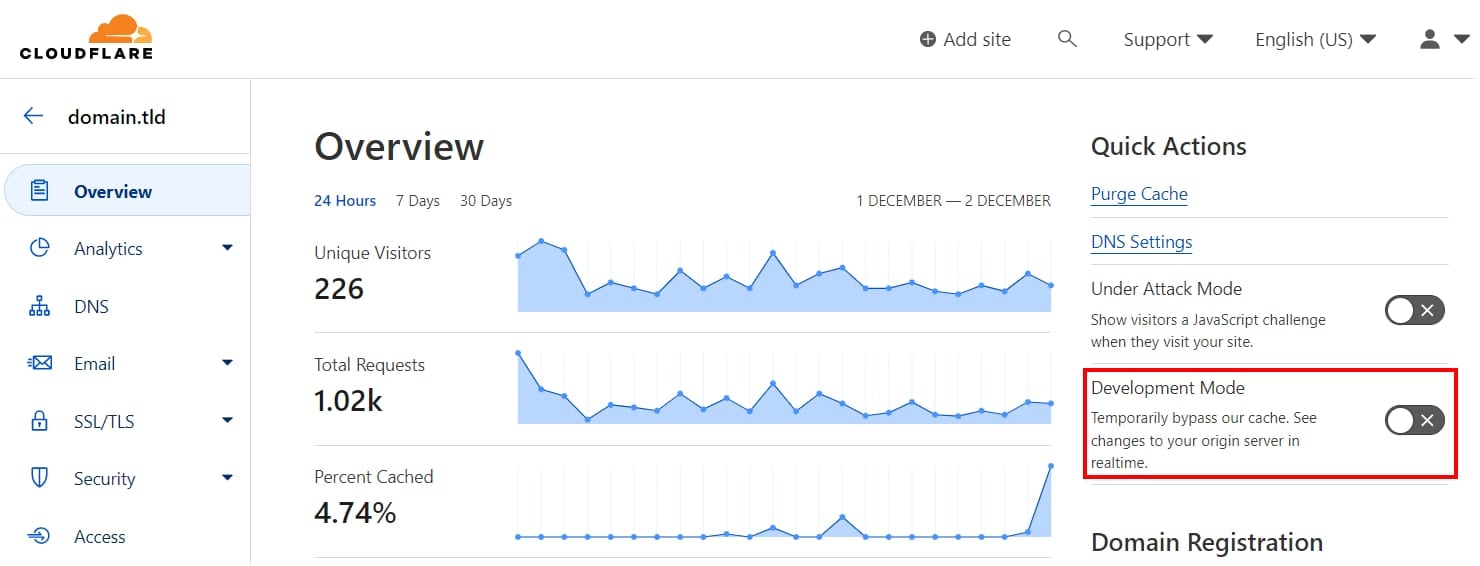 The Development Mode toggle