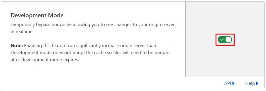 The Development Mode toggle