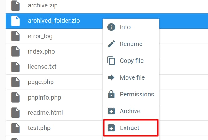 The context menu on an archive file showing how to extract