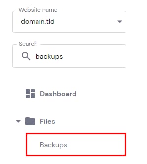 The Backups menu option